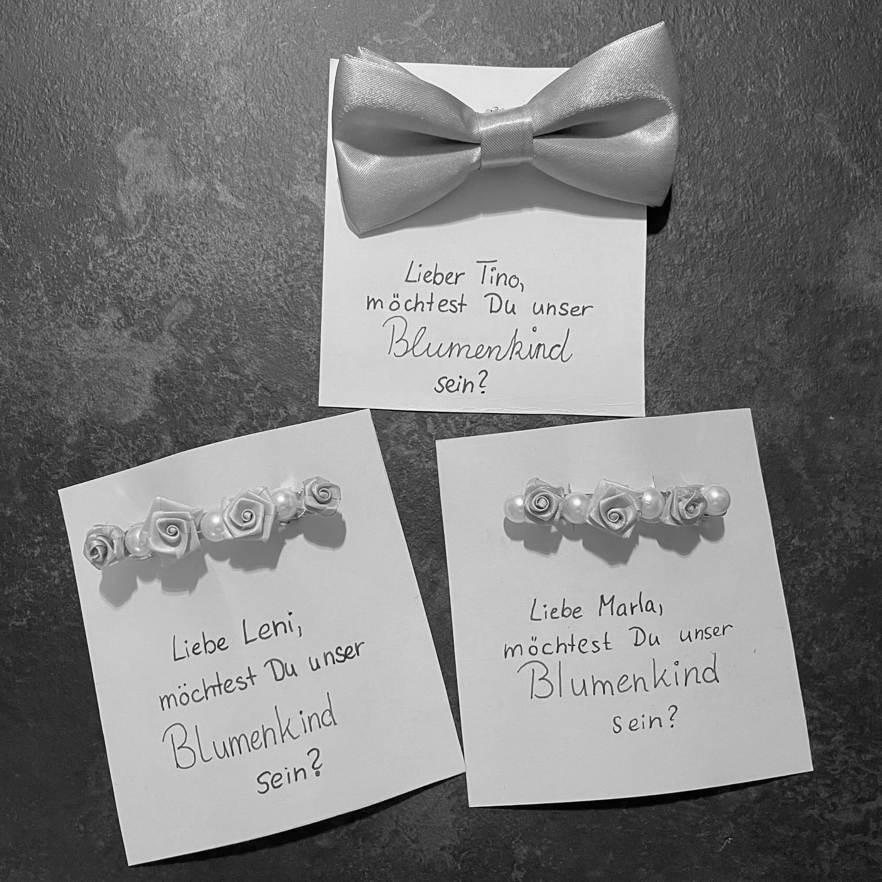 Fliegen und Haarspangen